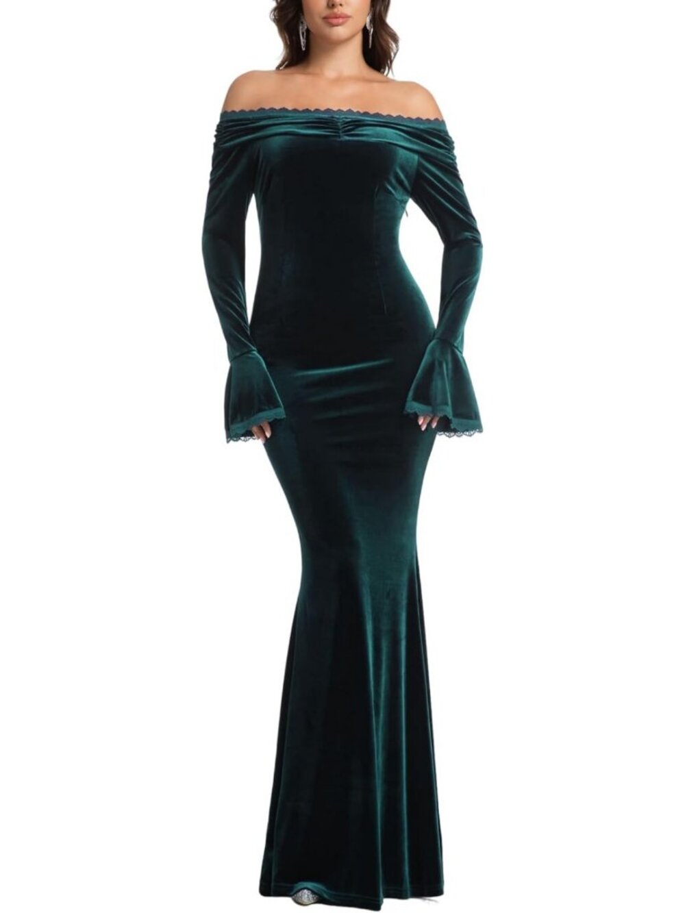 Elegant Floral Lace V-Neck Maxi Dress | Long Sleeve Formal Party Gown